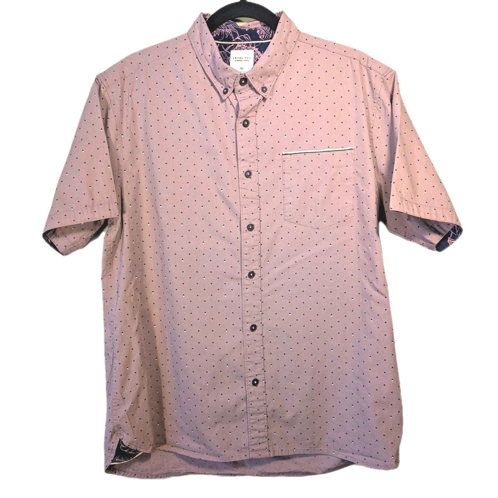 Large Level Ten Short Sleeve Mauve Mens Button Front Shirt Contrast Trim Club